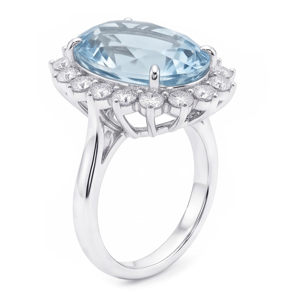 Ovaler Aquamarin-Halo-Cocktailring