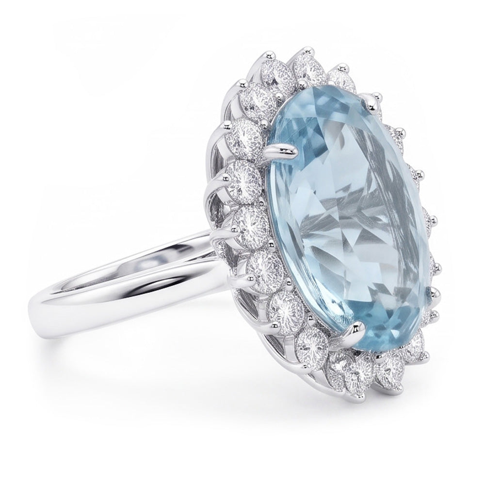 Ovaler Aquamarin-Halo-Cocktailring