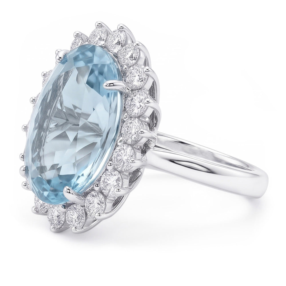Ovaler Aquamarin-Halo-Cocktailring