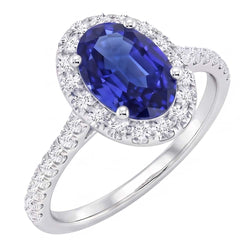 Ovaler Aus der Erde Abgebauter Natürlicher Diamant Halo Ring Blauer Saphir Akzent Weißgold 5,50 Karat