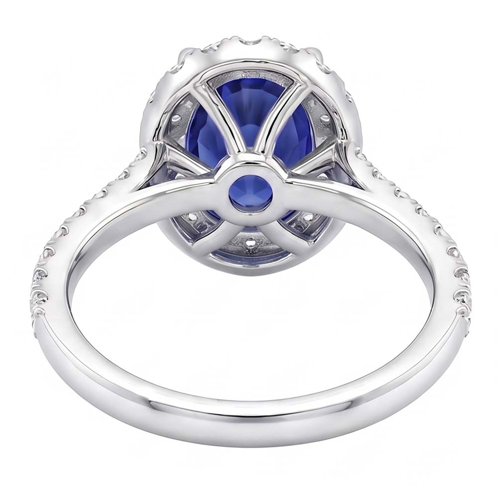 Ovaler Aus der Erde Abgebauter Natürlicher Diamant Halo Ring Blauer Saphir Akzent Weißgold 5,50 Karat