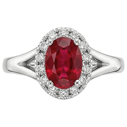 Ovaler Aus der Erde Abgebauter Natürlicher Diamantring mit rotem Rubin 1,20 Karat Weißgold 14K