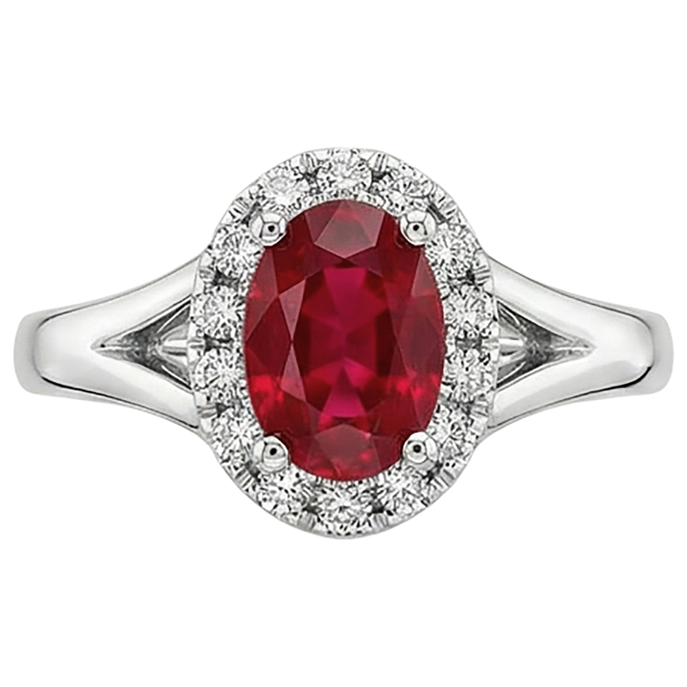 Ovaler Aus der Erde Abgebauter Natürlicher Diamantring mit rotem Rubin 1,20 Karat Weißgold 14K