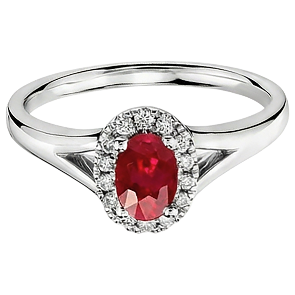 Ovaler Aus der Erde Abgebauter Natürlicher Diamantring mit rotem Rubin 1,20 Karat Weißgold 14K
