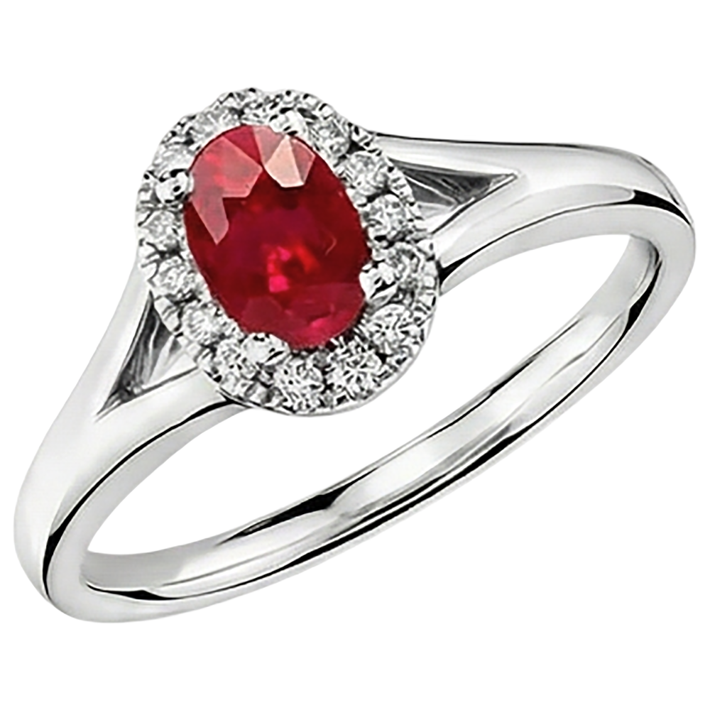 Ovaler Aus der Erde Abgebauter Natürlicher Diamantring mit rotem Rubin 1,20 Karat Weißgold 14K