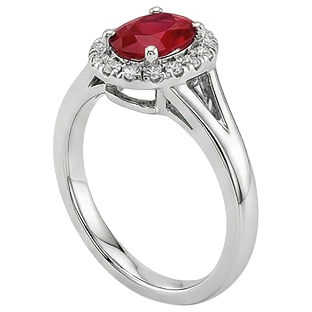Ovaler Aus der Erde Abgebauter Natürlicher Diamantring mit rotem Rubin 1,20 Karat Weißgold 14K