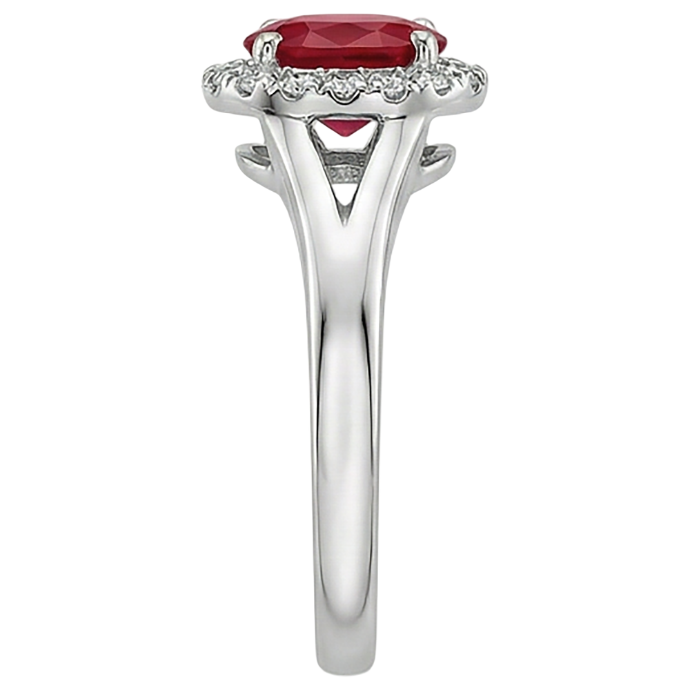 Ovaler Aus der Erde Abgebauter Natürlicher Diamantring mit rotem Rubin 1,20 Karat Weißgold 14K