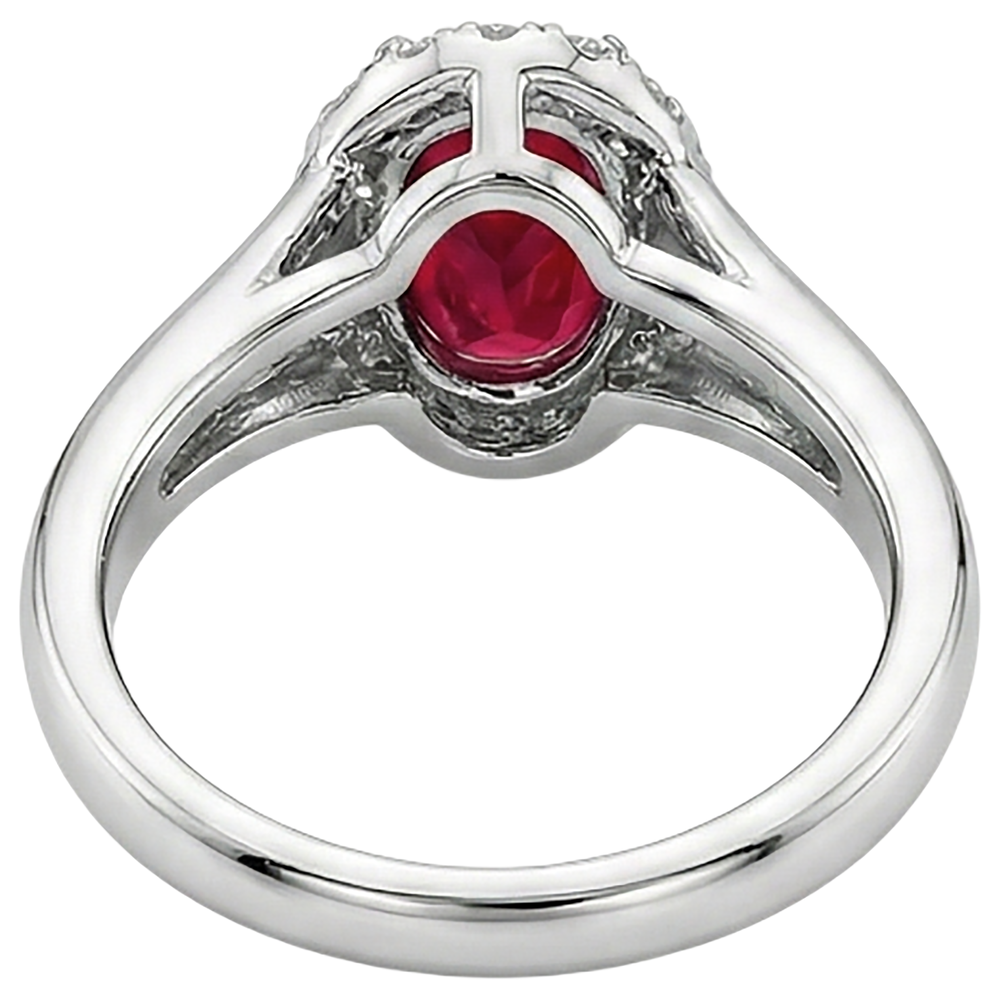 Ovaler Aus der Erde Abgebauter Natürlicher Diamantring mit rotem Rubin 1,20 Karat Weißgold 14K
