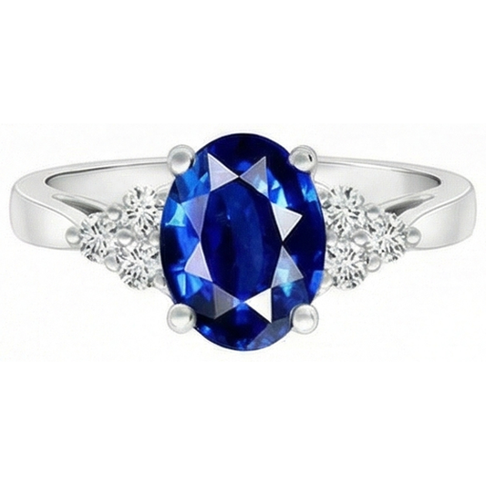 Ovaler Ceylon-Saphir-Aus der Erde Abgebauter Natürlicher Diamant-Ring 6 Karat Weißgold mit geteiltem Schaft