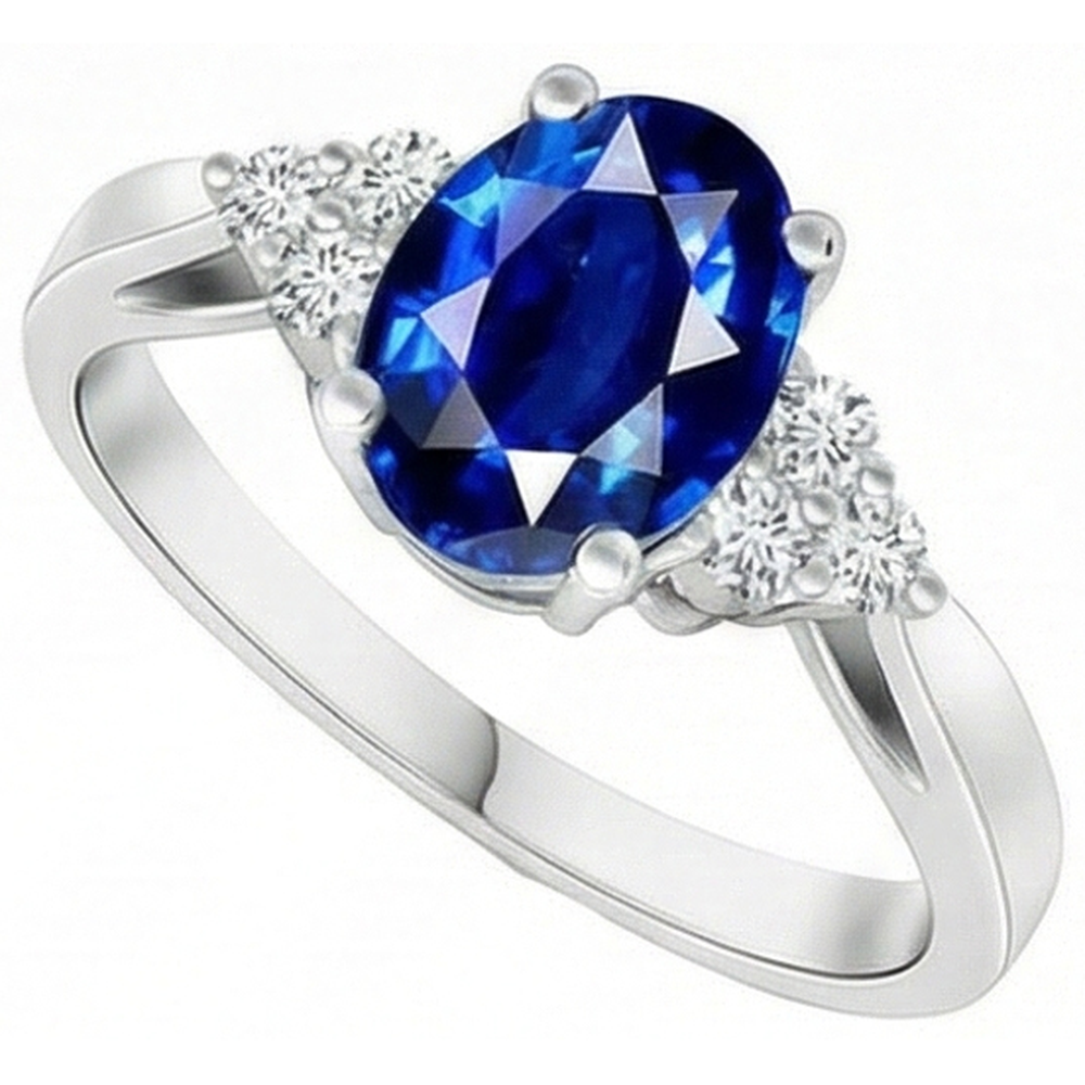 Ovaler Ceylon-Saphir-Aus der Erde Abgebauter Natürlicher Diamant-Ring 6 Karat Weißgold mit geteiltem Schaft