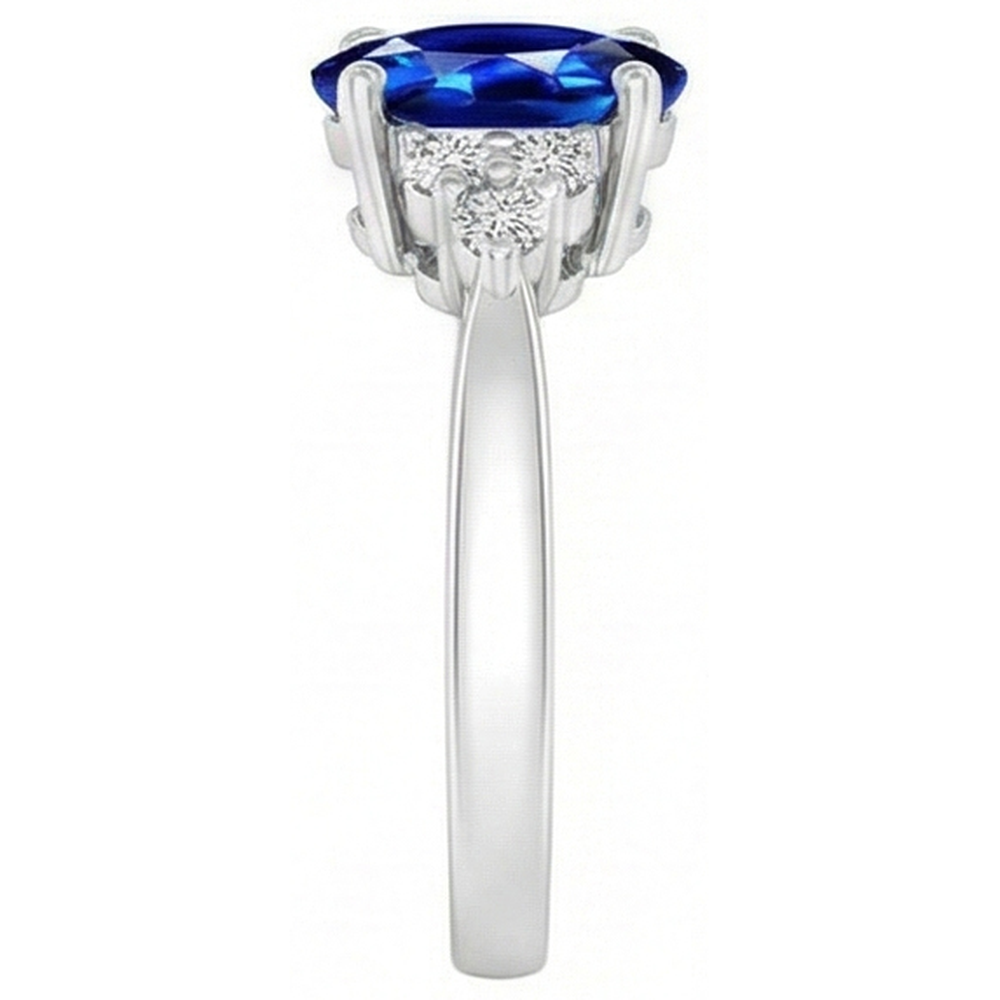 Ovaler Ceylon-Saphir-Aus der Erde Abgebauter Natürlicher Diamant-Ring 6 Karat Weißgold mit geteiltem Schaft