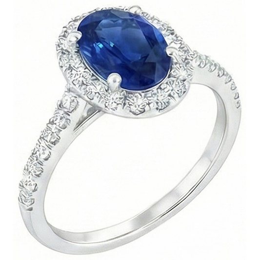 Ovaler Ceylon Saphir Aus der Erde Abgebauter Natürlicher Diamant Ring aus Massivem Gold 14K