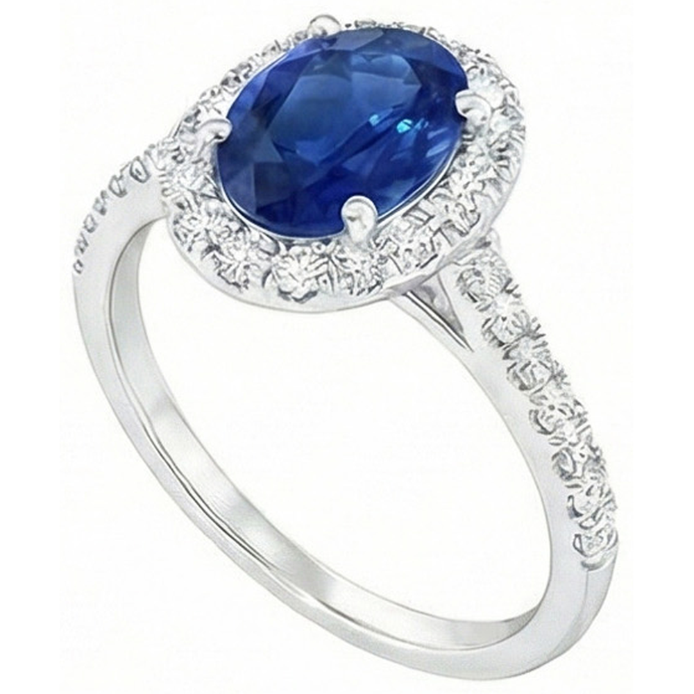 Ovaler Ceylon Saphir Aus der Erde Abgebauter Natürlicher Diamant Ring aus Massivem Gold 14K