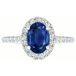 Ovaler Ceylon Saphir Aus der Erde Abgebauter Natürlicher Diamant Ring aus Massivem Gold 14K
