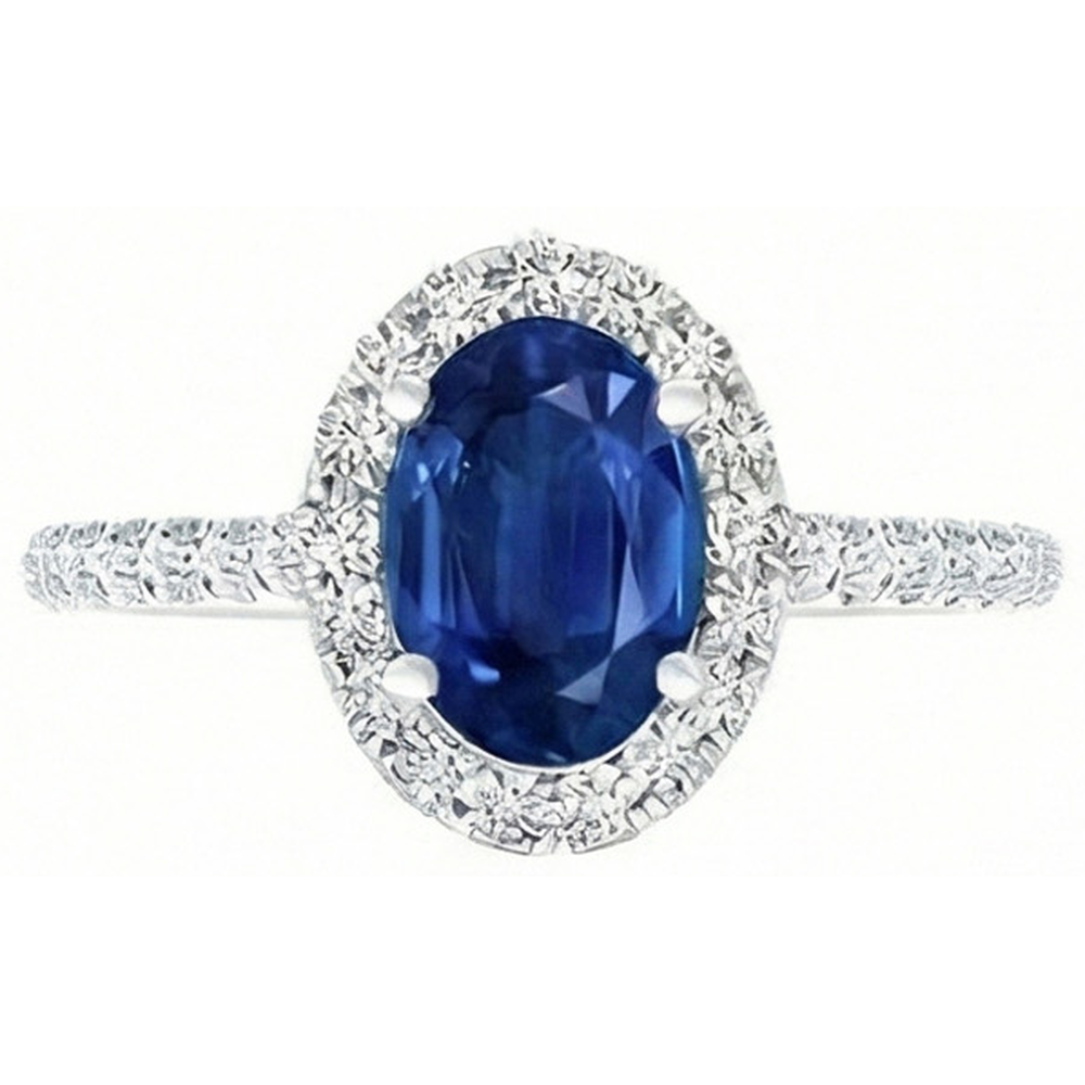Ovaler Ceylon Saphir Aus der Erde Abgebauter Natürlicher Diamant Ring aus Massivem Gold 14K