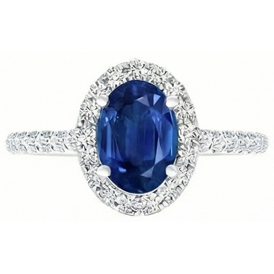 Ovaler Ceylon Saphir Aus der Erde Abgebauter Natürlicher Diamant Ring aus Massivem Gold 14K