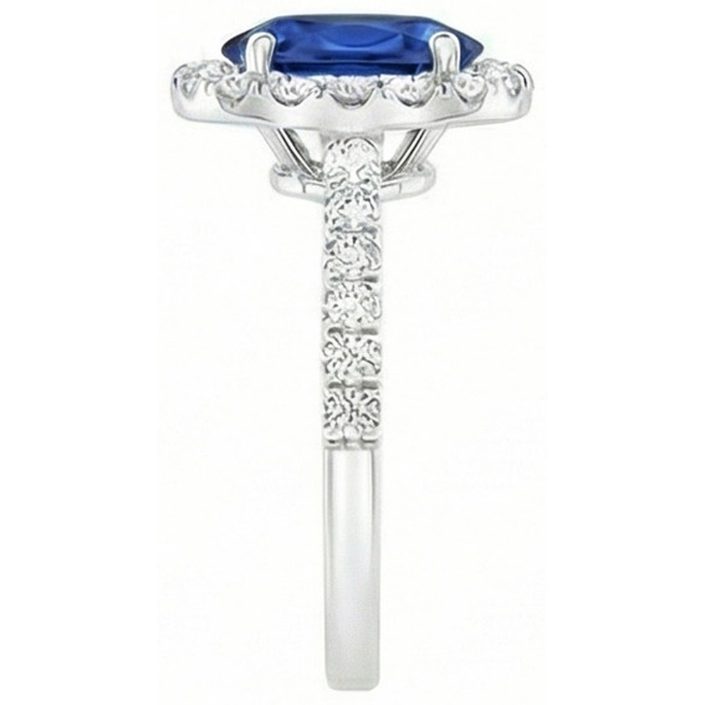 Ovaler Ceylon Saphir Aus der Erde Abgebauter Natürlicher Diamant Ring aus Massivem Gold 14K