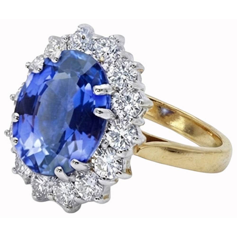 Ovaler Ceylon Saphir Aus der Erde Abgebauter Natürlicher Diamanten 8.51 Ct Ring Zweifarbiges Weißgold 14K