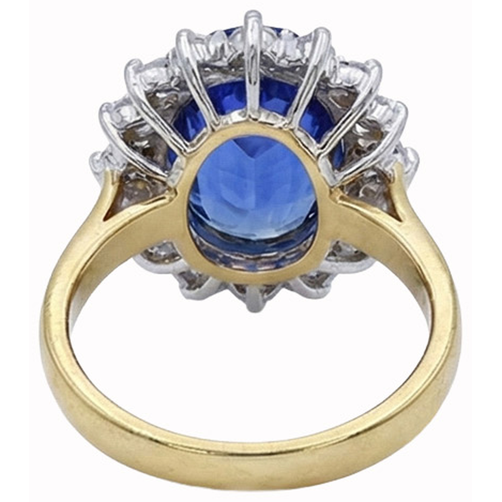 Ovaler Ceylon Saphir Aus der Erde Abgebauter Natürlicher Diamanten 8.51 Ct Ring Zweifarbiges Weißgold 14K