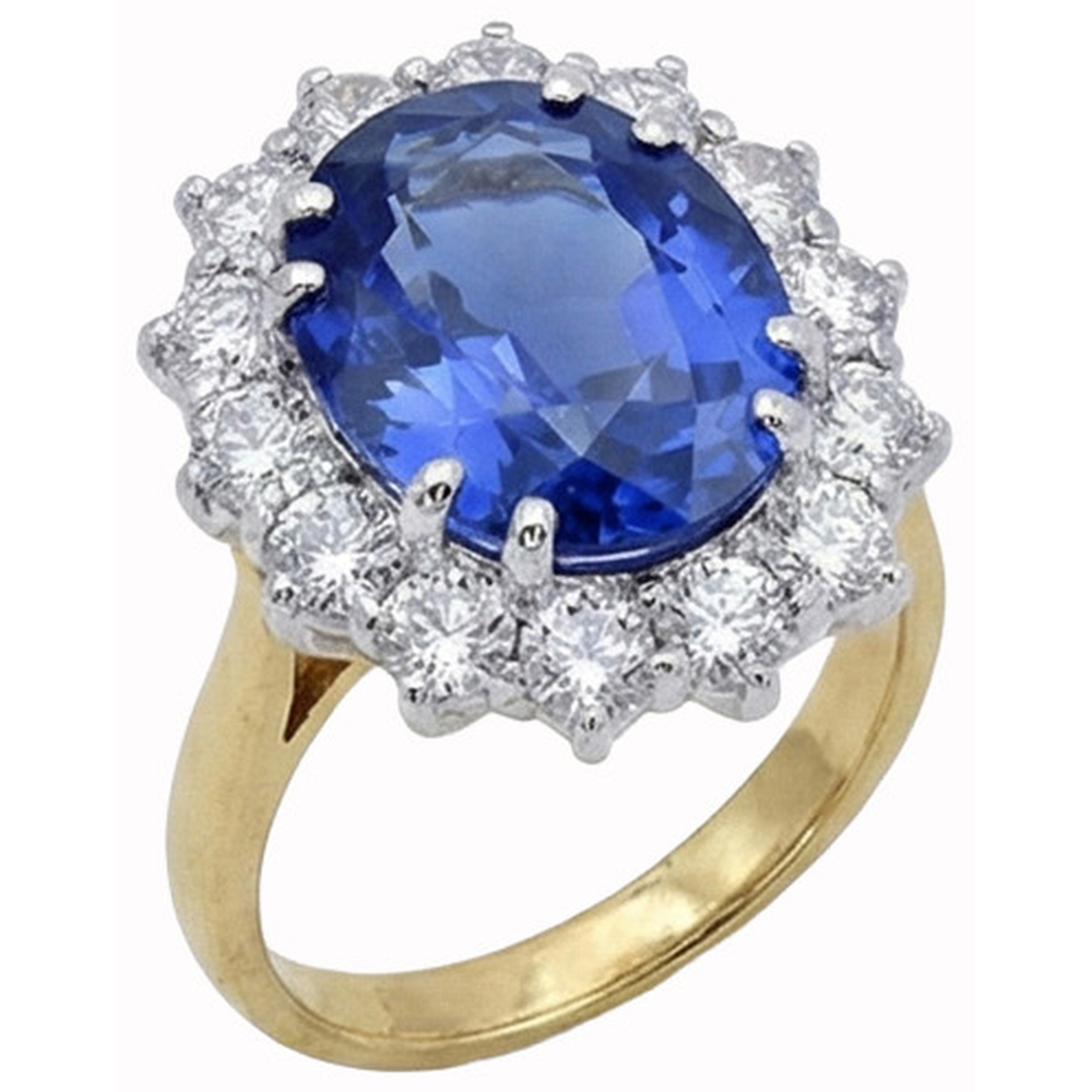 Ovaler Ceylon Saphir Aus der Erde Abgebauter Natürlicher Diamanten 8.51 Ct Ring Zweifarbiges Weißgold 14K