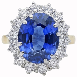 Ovaler Ceylon Saphir Aus der Erde Abgebauter Natürlicher Diamanten 8.51 Ct Ring Zweifarbiges Weißgold 14K