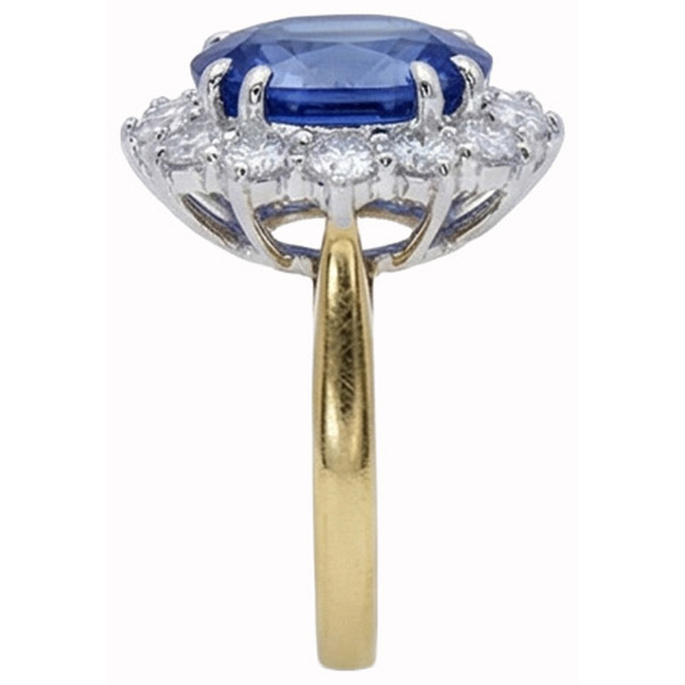 Ovaler Ceylon Saphir Aus der Erde Abgebauter Natürlicher Diamanten 8.51 Ct Ring Zweifarbiges Weißgold 14K