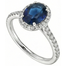 Ovaler Ceylon Saphir Ring Aus der Erde Abgebauter Natürlicher Diamant Hochzeit Weißgold 14K 2,75 Ct
