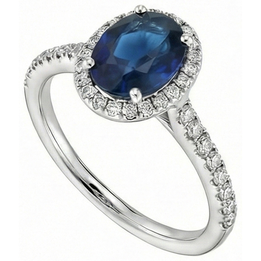 Ovaler Ceylon Saphir Ring Aus der Erde Abgebauter Natürlicher Diamant Hochzeit Weißgold 14K 2,75 Ct