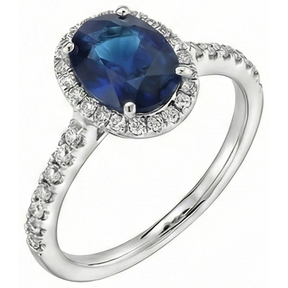 Ovaler Ceylon Saphir Ring Aus der Erde Abgebauter Natürlicher Diamant Hochzeit Weißgold 14K 2,75 Ct
