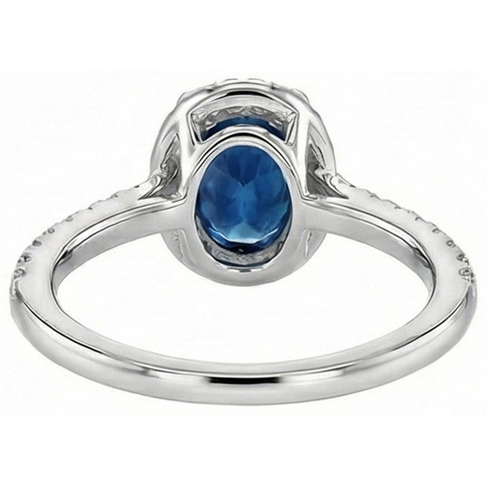 Ovaler Ceylon Saphir Ring Aus der Erde Abgebauter Natürlicher Diamant Hochzeit Weißgold 14K 2,75 Ct
