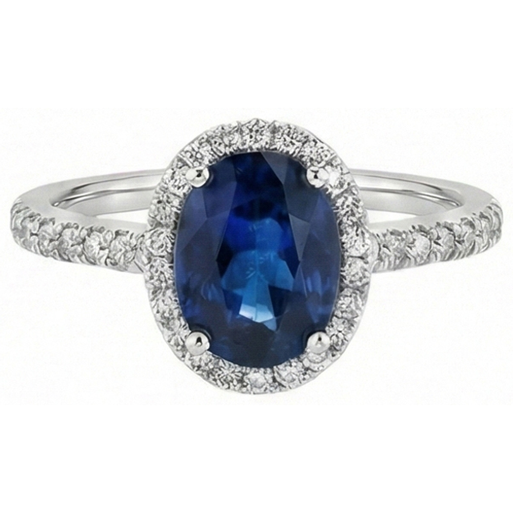 Ovaler Ceylon Saphir Ring Aus der Erde Abgebauter Natürlicher Diamant Hochzeit Weißgold 14K 2,75 Ct