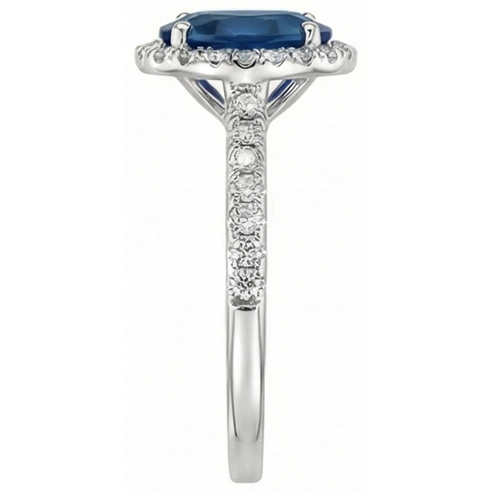 Ovaler Ceylon Saphir Ring Aus der Erde Abgebauter Natürlicher Diamant Hochzeit Weißgold 14K 2,75 Ct