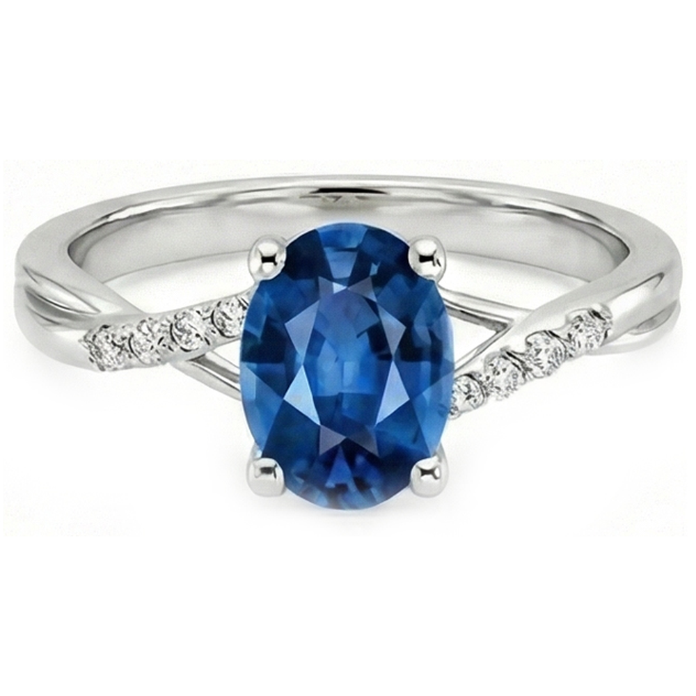 Ovaler Ceylon-Saphir-Ring aus Weißgold