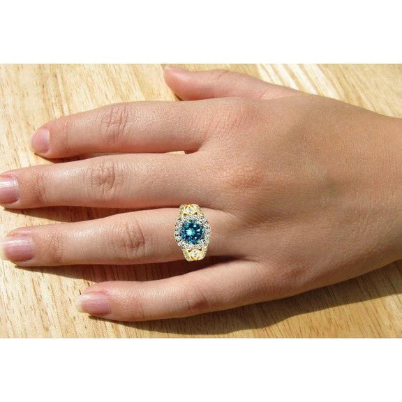 Damen-Cocktailring mit blauem Natürlich Diamant