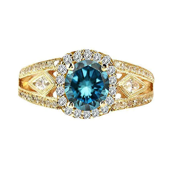 Ovaler Damen-Cocktailring mit blauem Natürlich Diamant