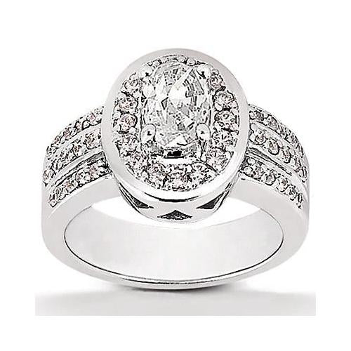 Ovaler Echt Diamant Halo Verlobungsring 2.51 Karat Weißgold 14K Schmuck