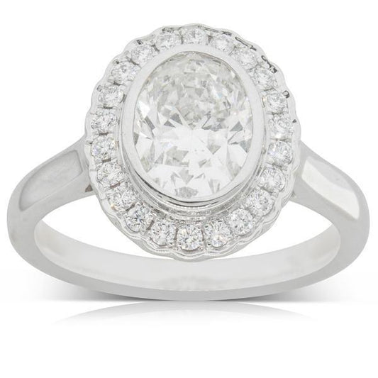 Ovaler Echt Diamant-Halo-Verlobungsring 2.90 Karat Lünette Set Weißgold 14K Neu