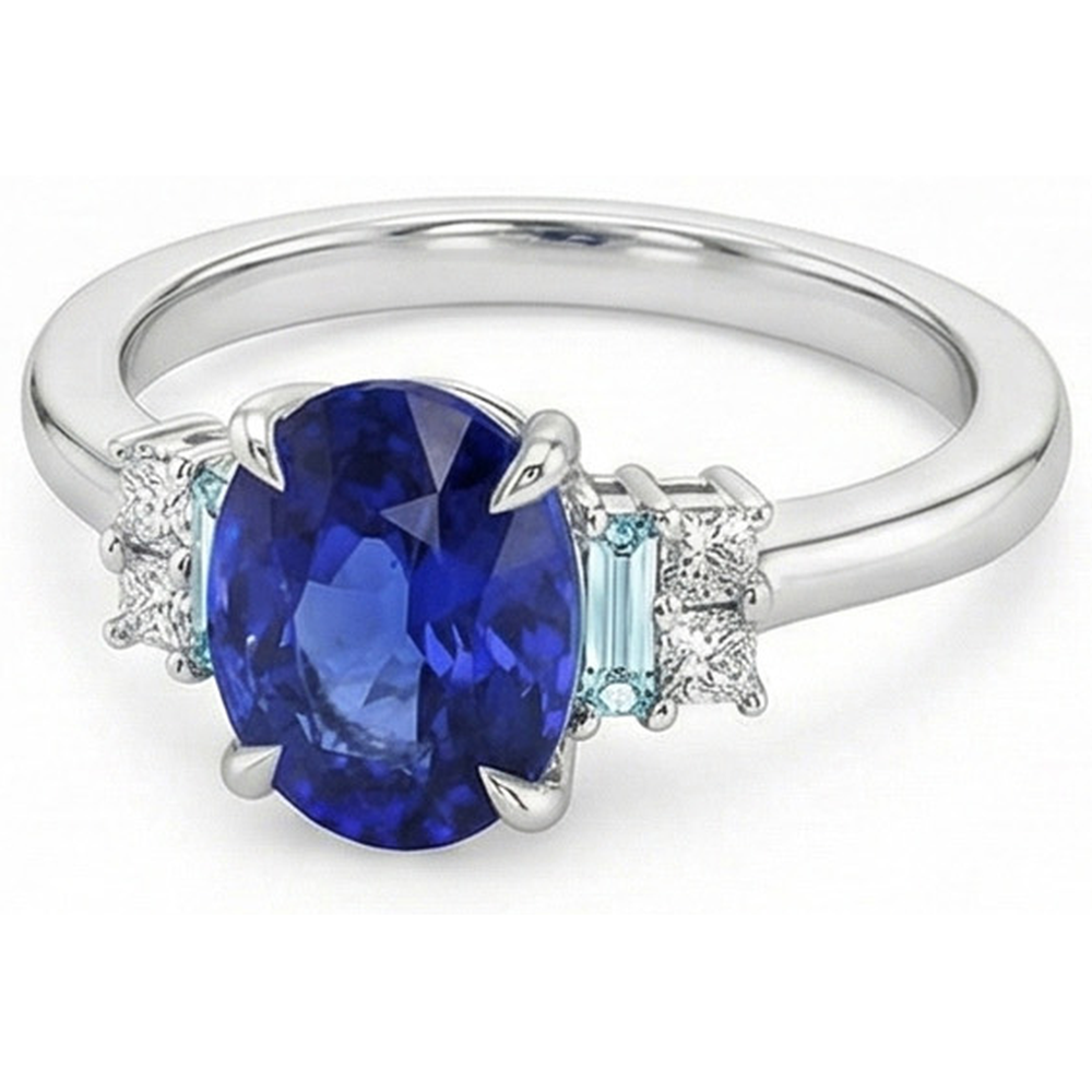 echter oval aquamarin 4Karat ring auf Weiß