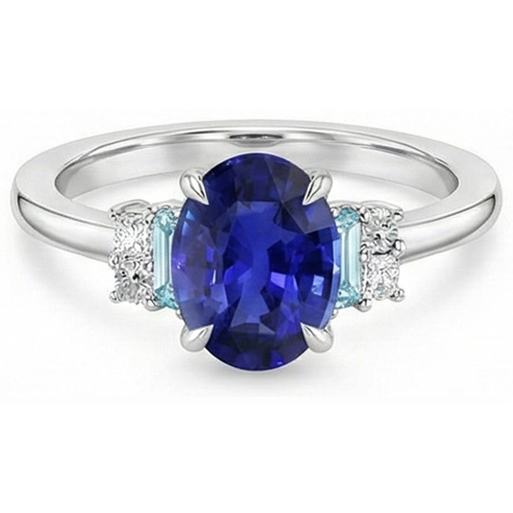 echter oval aquamarin 4Karat ring mit Diamantbesatz