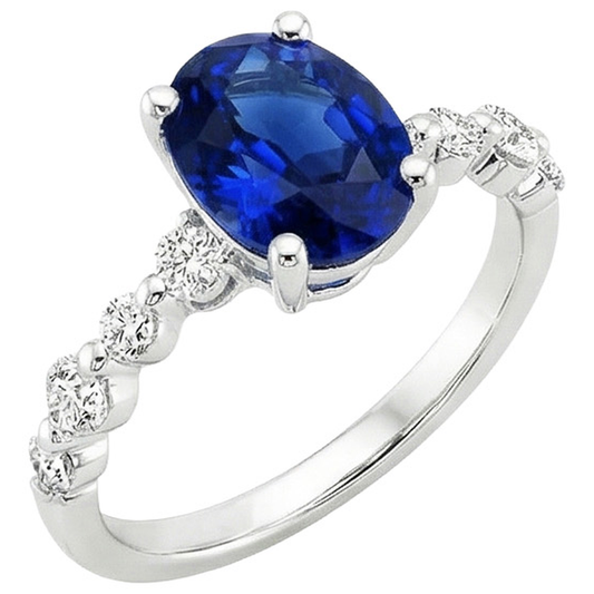 Ovaler Ehering aus Ceylon-Saphir mit runden Natürlicher Diamant ( nicht im Labor gezüchtet )en-Akzenten 5 Karat