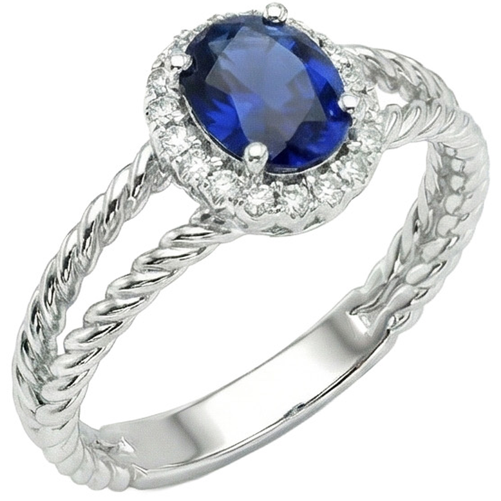 Ovaler Fancy Ring mit Saphir und Aus der Erde Abgebauter Natürlicher Diamant 1,55 Karat 14K Weißgold