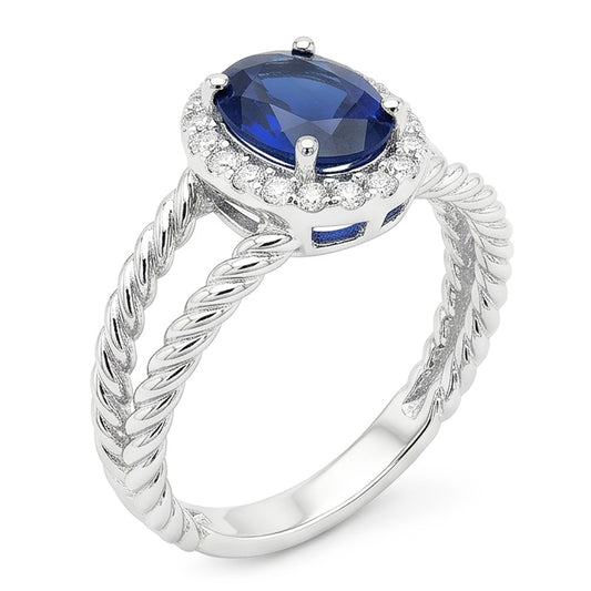 Ovaler Fancy Ring mit Saphir und Aus der Erde Abgebauter Natürlicher Diamant 1,55 Karat 14K Weißgold