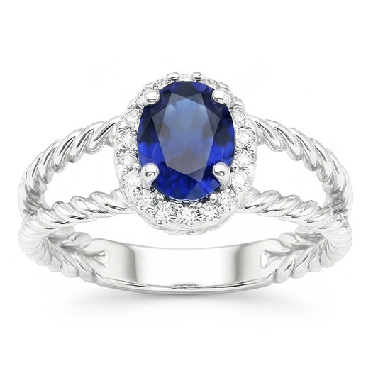 Ovaler Fancy Ring mit Saphir und Aus der Erde Abgebauter Natürlicher Diamant 1,55 Karat 14K Weißgold