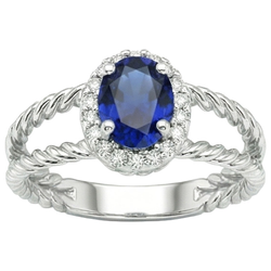 Ovaler Fancy Ring mit Saphir und Aus der Erde Abgebauter Natürlicher Diamant 1,55 Karat 14K Weißgold