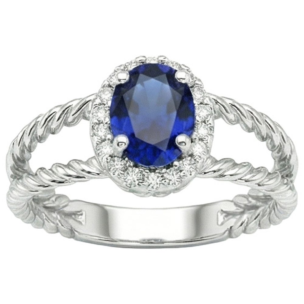 Ovaler Fancy Ring mit Saphir und Aus der Erde Abgebauter Natürlicher Diamant 1,55 Karat 14K Weißgold
