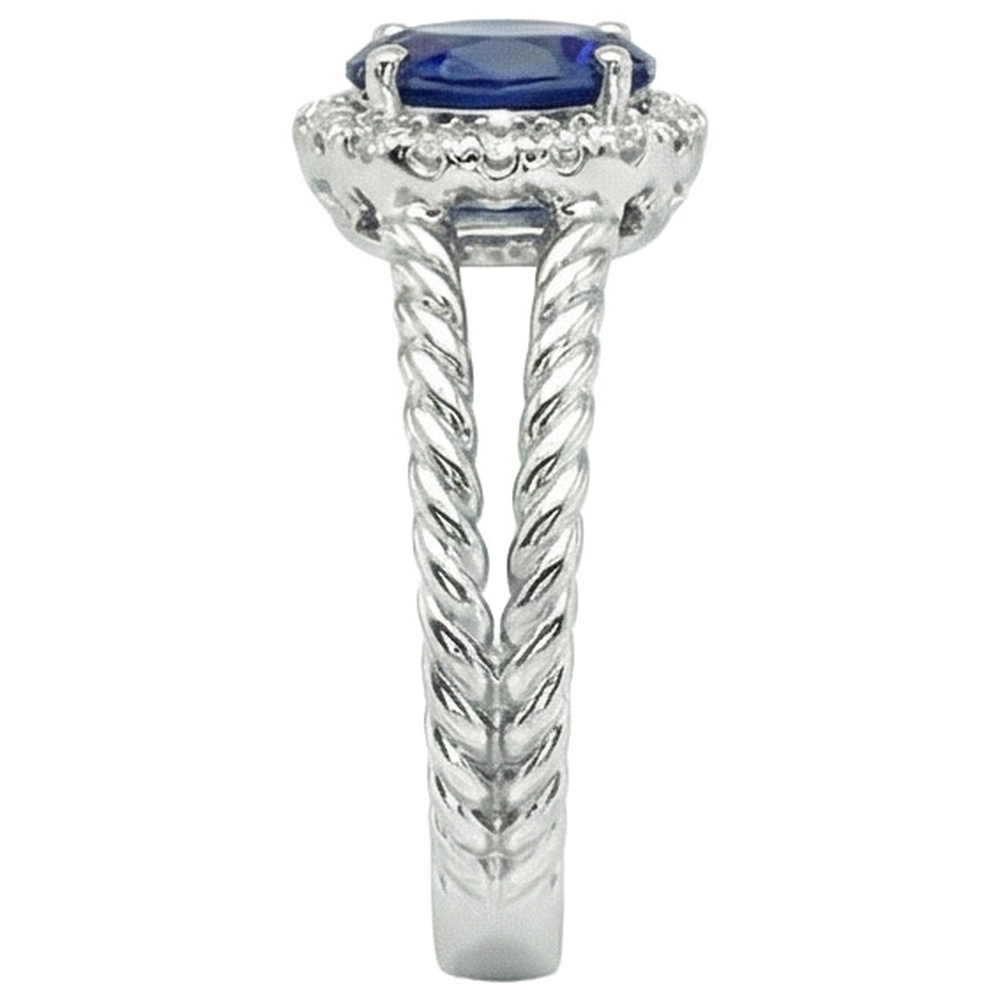 Ovaler Fancy Ring mit Saphir und Aus der Erde Abgebauter Natürlicher Diamant 1,55 Karat 14K Weißgold
