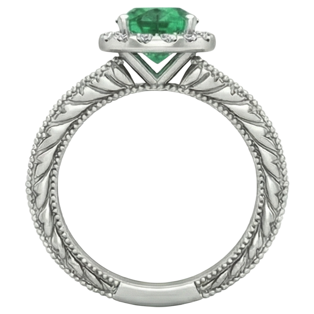 Ovaler Grün Smaragd Aus der Erde Abgebauter Natürlicher Diamant 3,50 Karat Edelstein Ring 14K Weißgold