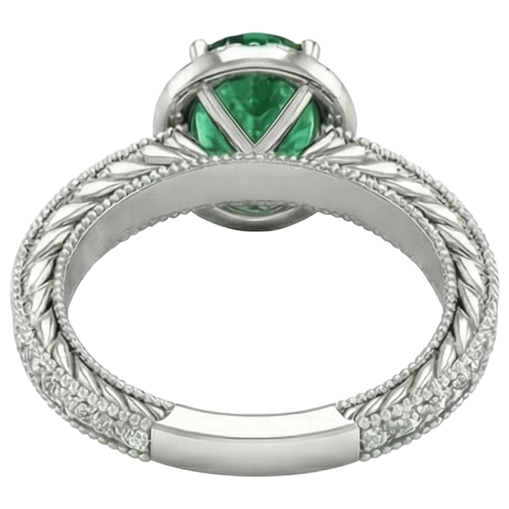 Ovaler Grün Smaragd Aus der Erde Abgebauter Natürlicher Diamant 3,50 Karat Edelstein Ring 14K Weißgold