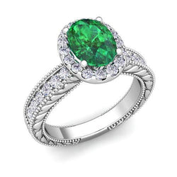 Ovaler Grün Smaragd Aus der Erde Abgebauter Natürlicher Diamant 3,50 Karat Edelstein Ring 14K Weißgold