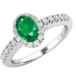 Ovaler Grün Smaragd & Runder Aus der Erde Abgebauter Natürlicher Diamant 3,65 Karat Edelsteinring Weißgold 14K